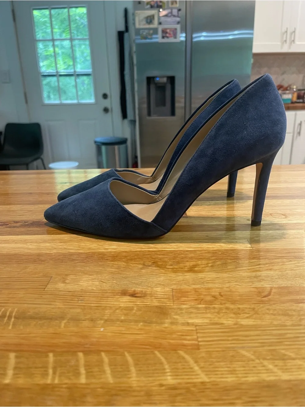 Ann Taylor Navy Suede Pointed-Toe Pumps